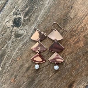 Brass earrings with pearl detail on bottom